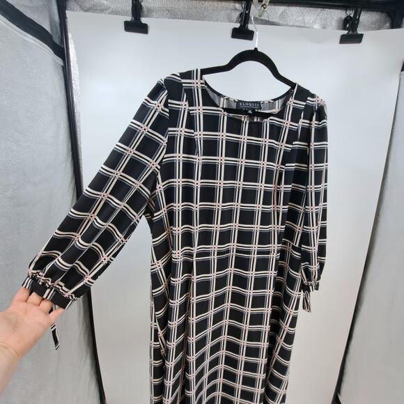 Eloquii Dress Plus 20 Plaid 3/4 Sleeve Fit & Flare Stretch Casual Black White - Picture 4 of 8